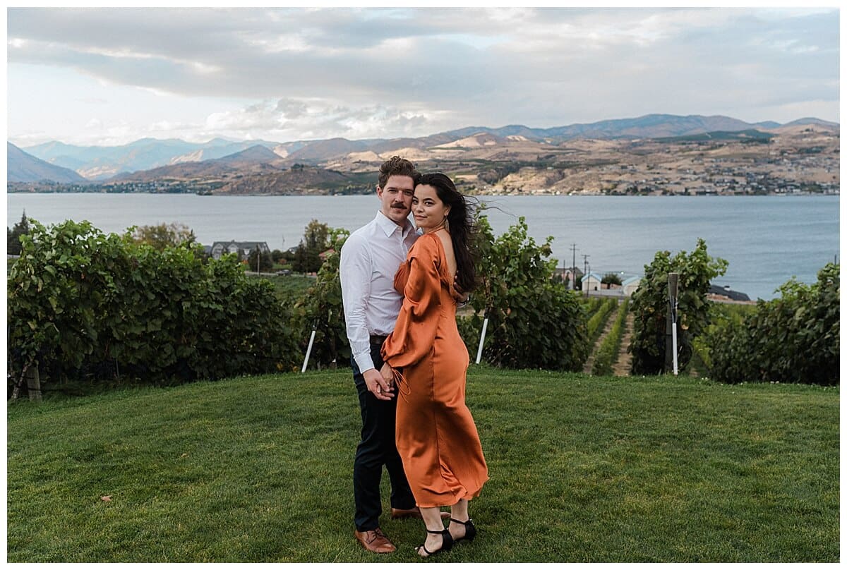 Romantic engagement photos in the vineyards at Larc Hill Vineyard Ranch in Chelan