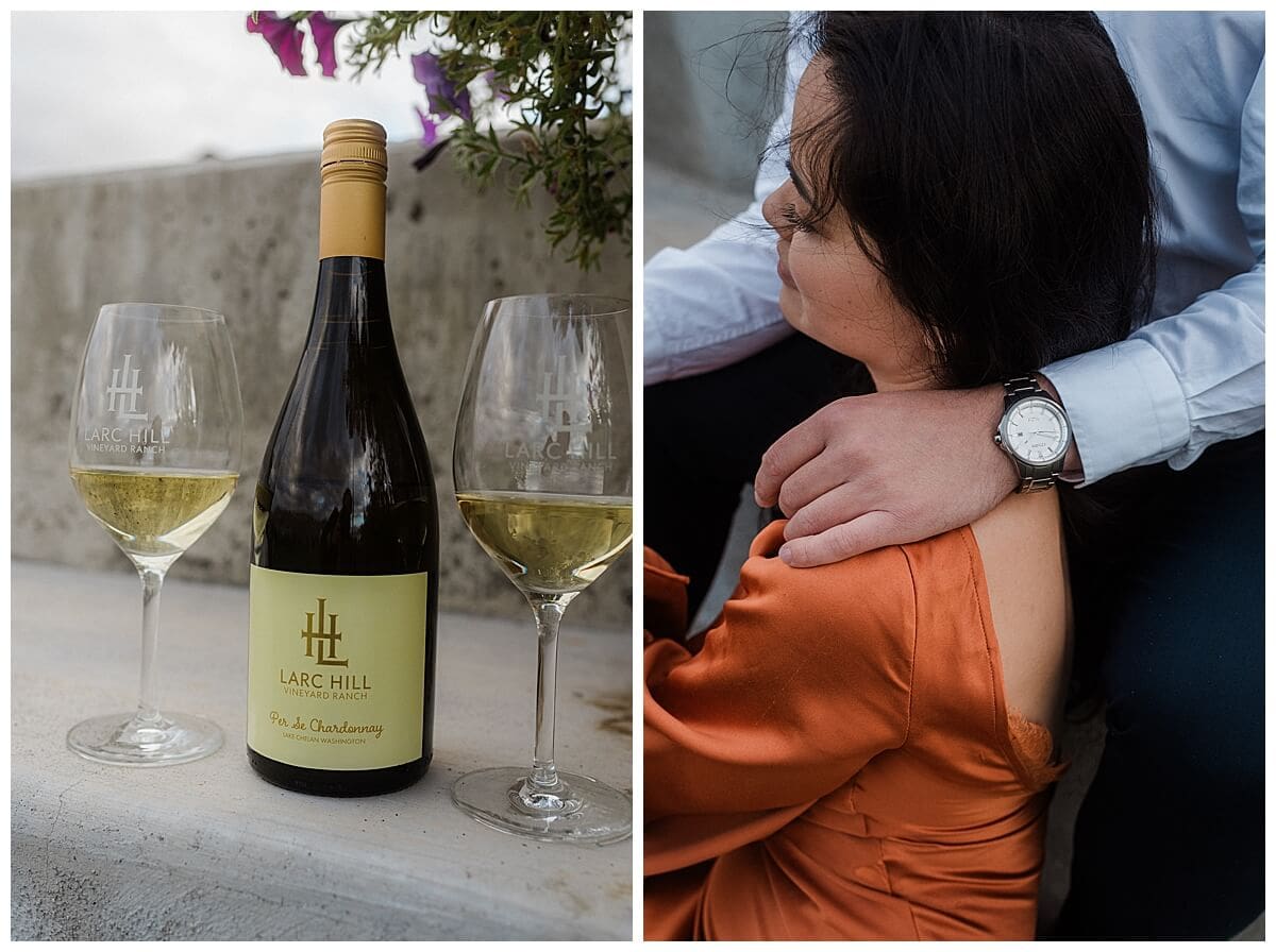 Romantic vineyard engagement photos overlooking Lake Chelan