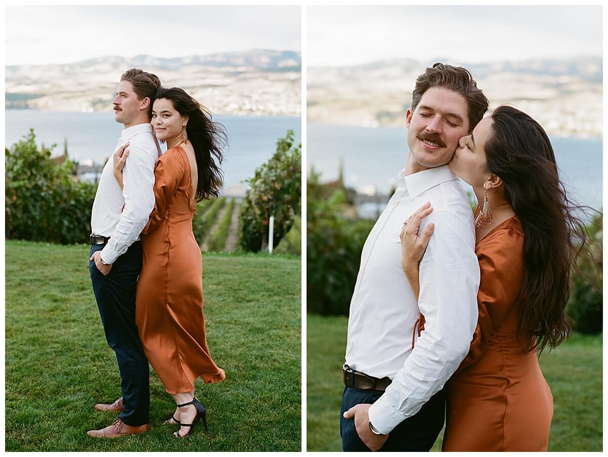 Couple toasting wine during Chelan winery engagement session