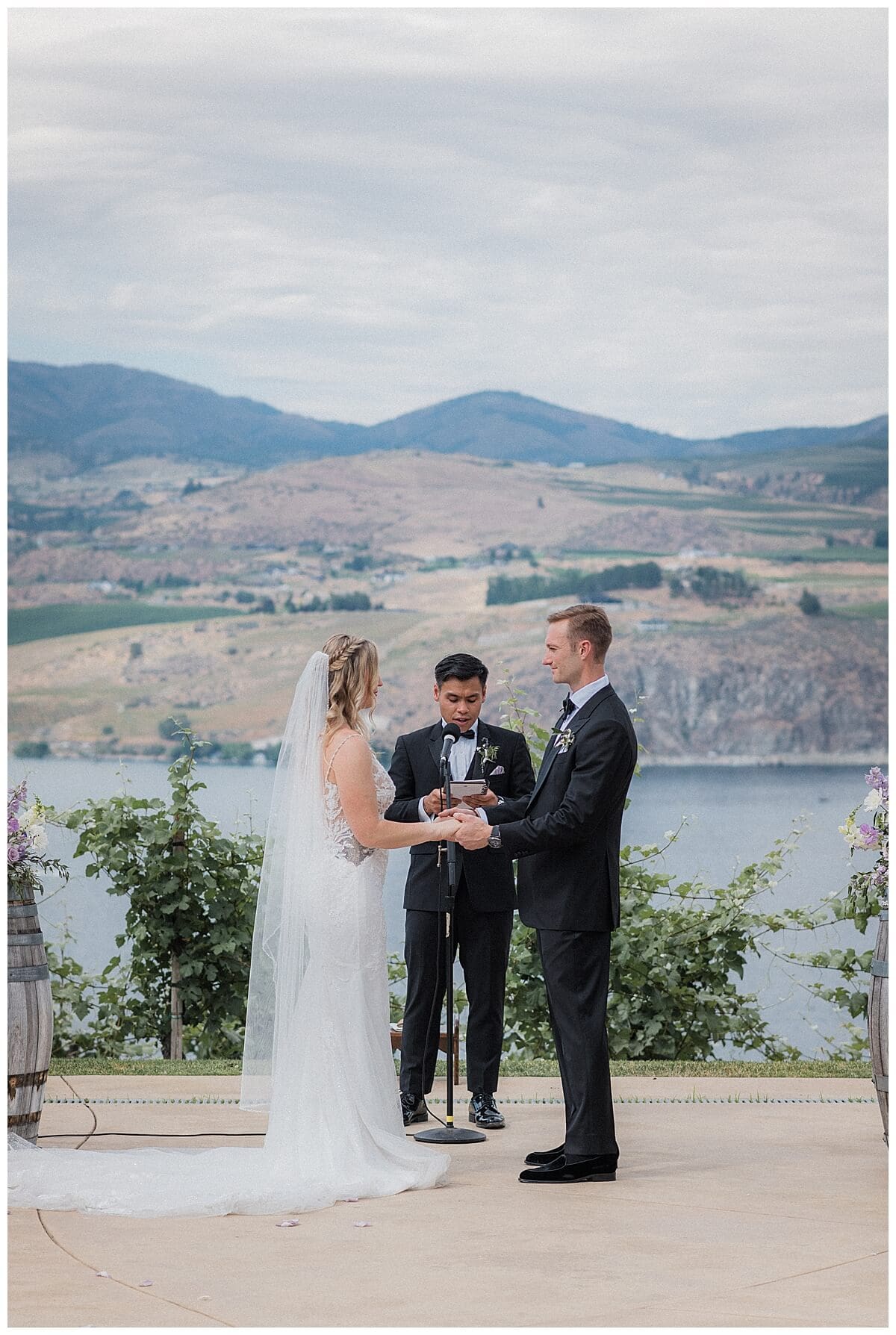 Chelan winery wedding venue at Karma Vineyards with lake views and vineyard backdrop